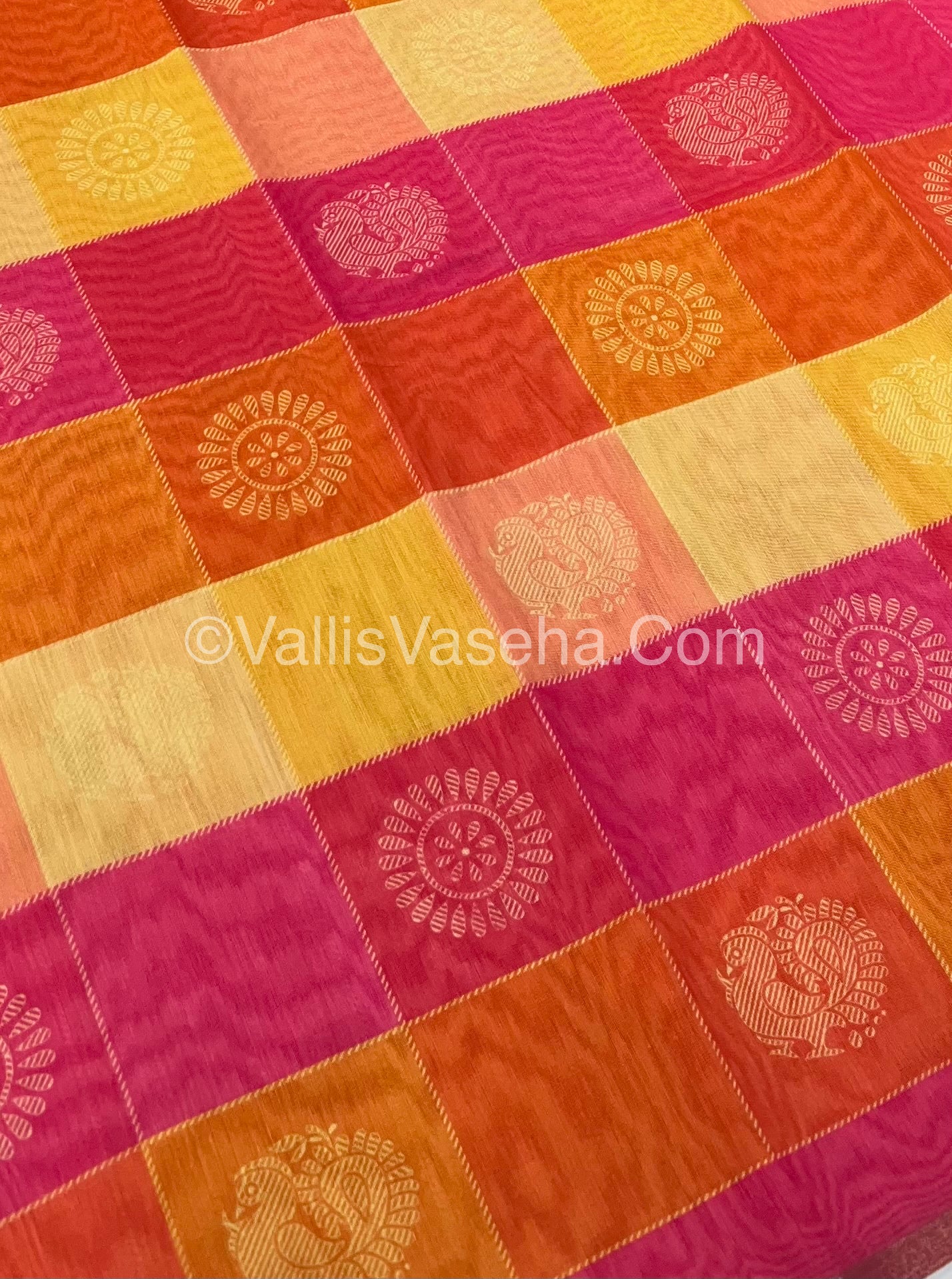 Semi Chanderi Saree -  Pazhum Pazhamum checks - VVSCS004