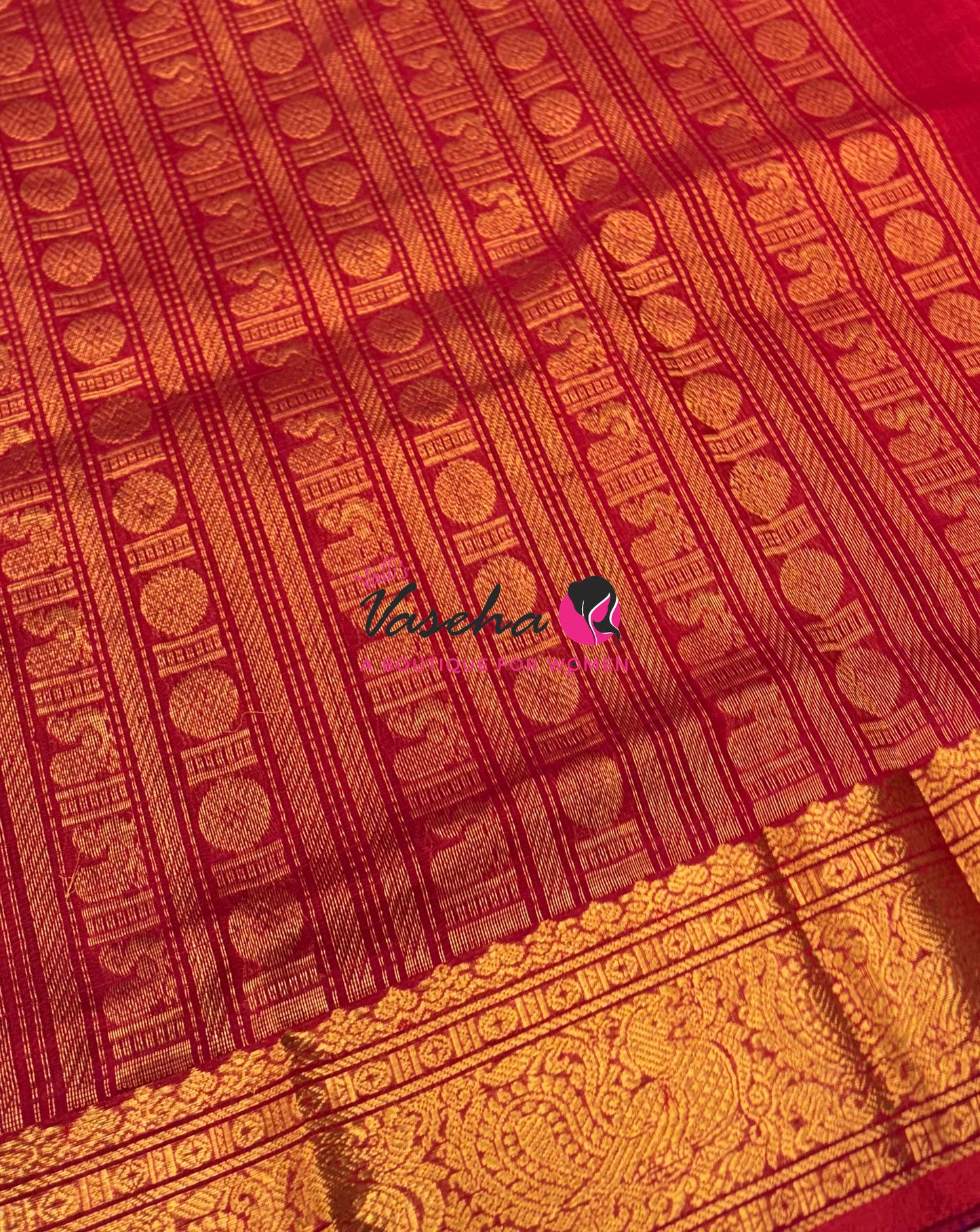 Pure Silk Cotton Saree -  Purple With Red - Lakshadeepam Design - VVPLD001