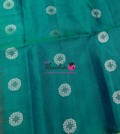 Pure Soft Silk Saree - Border Less  - Dual Tone Pink & Peacock Green Combo - VVPSS055