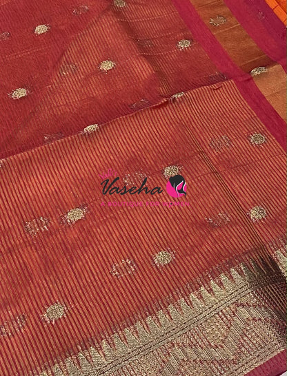 Semi Jute Silk Saree - Orange With Red Shade- VVSJS002