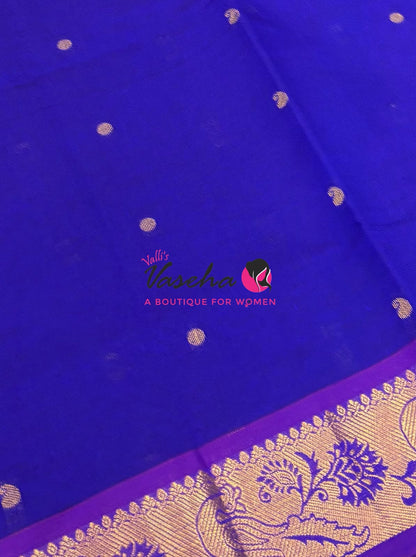 Semi Silk Cotton Saree - Small Round with Zari Butta  -  VVSSC014