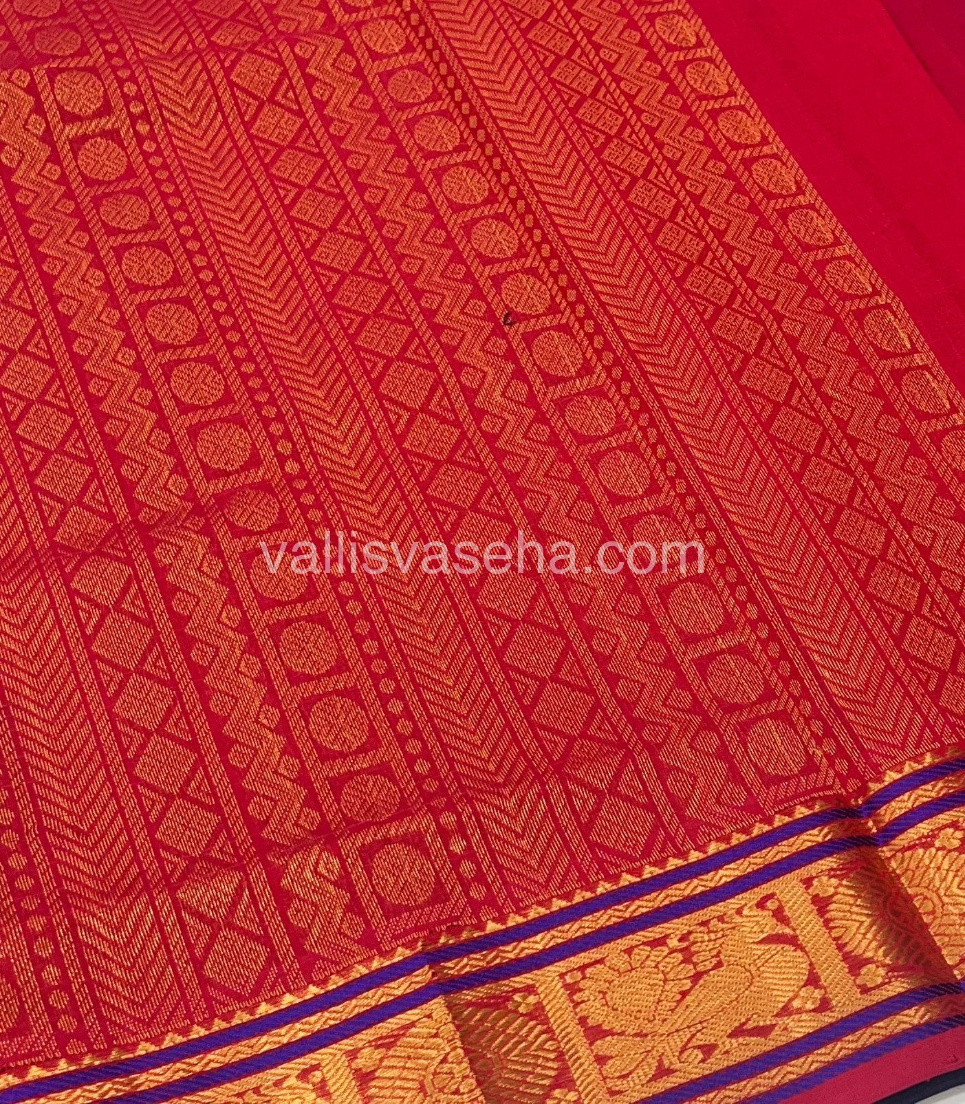 Pure Silk Cotton Saree - Blue  With Red - Lakshadeepam Design - VVPLD001