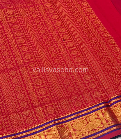 Pure Silk Cotton Saree - Blue  With Red - Lakshadeepam Design - VVPLD001