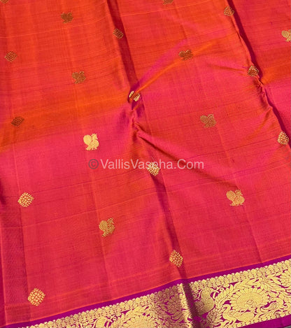 Pure Kanchipuram Silk Saree - Peachish Orange With Pink Shade  - VVPS022
