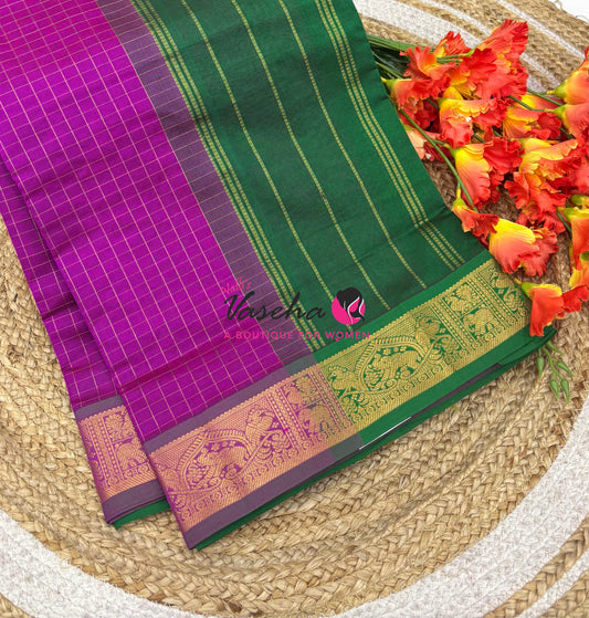 Semi Silk Cotton Saree - Checks Pattern - VVSSC019