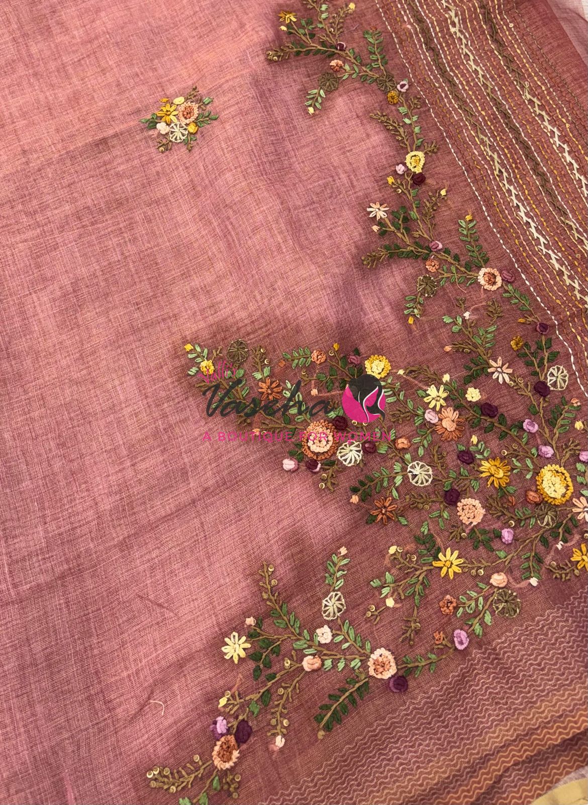 French Knot - Linen Tissue Saree - Pink Shade - VVLFN018