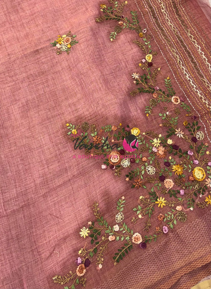 French Knot - Linen Tissue Saree - Pink Shade - VVLFN018