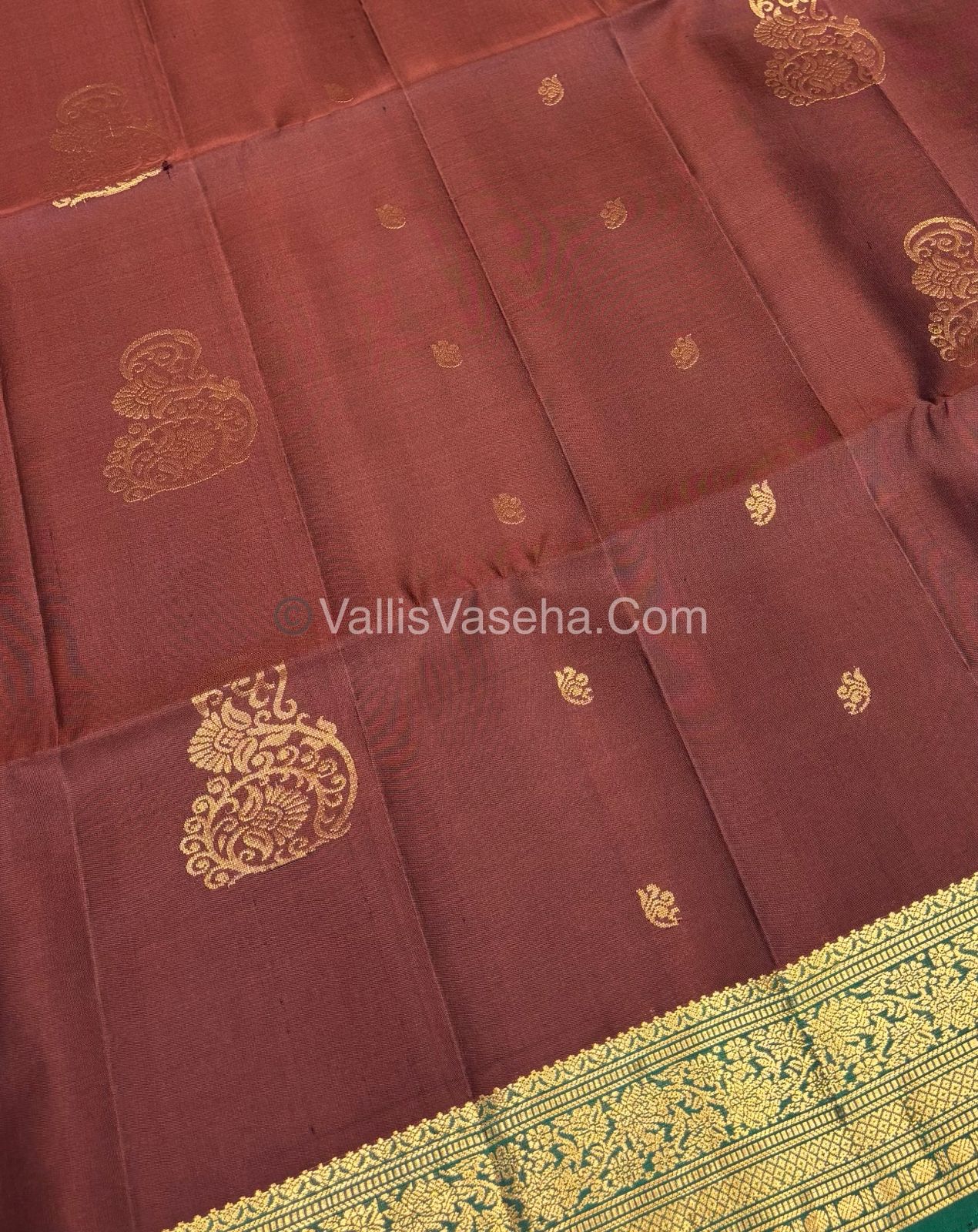 Pure Soft Silk Saree - Kanchi Border - Brown & Green Combo - VVPSS015