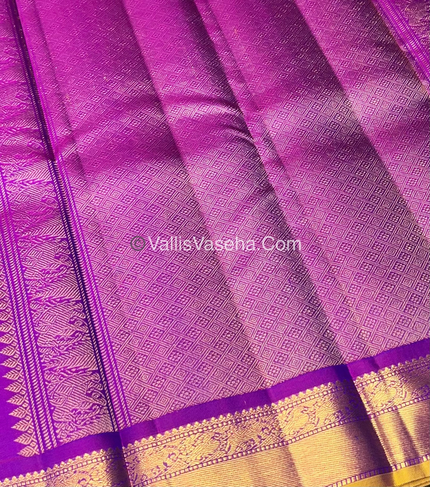Pure Kanchipuram Silk Saree - Peacock Blue With Purple Shade  - VVPS022
