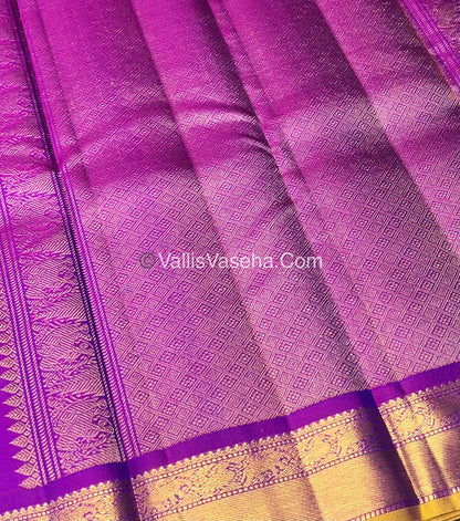 Pure Kanchipuram Silk Saree - Peacock Blue With Purple Shade  - VVPS022