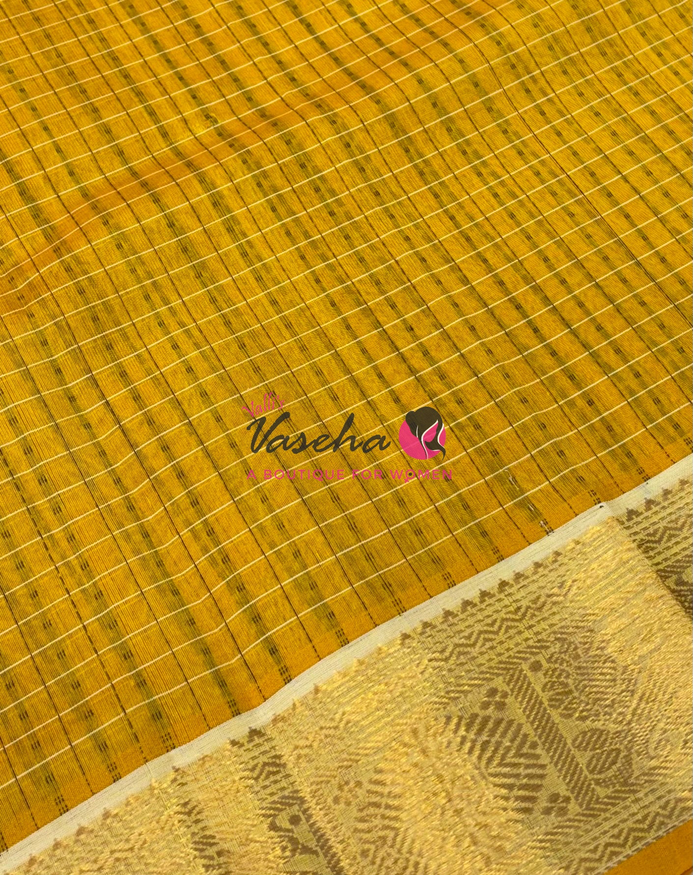 Pure Silk Cotton Saree - Yellow With Half White - Lakshadeepam Design - VVPLD001