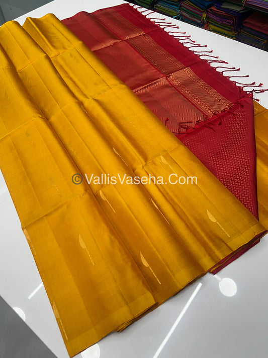Pure Soft Silk Saree - Light weight - Border Less - Yellow & Red - VVPSS035