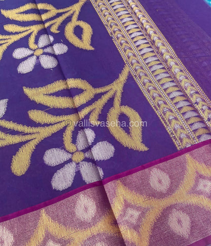 Banarasi Pochampally Weaving Semi Soft Cotton Saree - Light blue with purple - VVBPS001