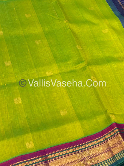 Pure Korvai Silk Cotton Saree - Sneha Green With Blue Combo - VVKSC004