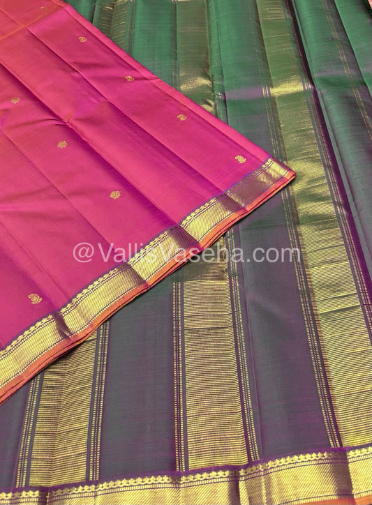 Pure Kanchipuram Silk Saree - Pink & Manthulir Green Combo - VVPS016