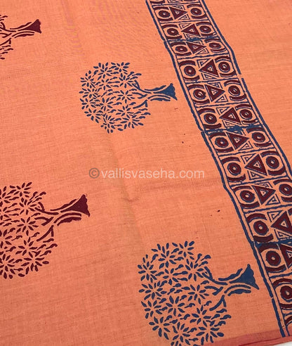 Poly Silk Mixed Printed Cotton - Peach With Ramar Blue - VVPCP002