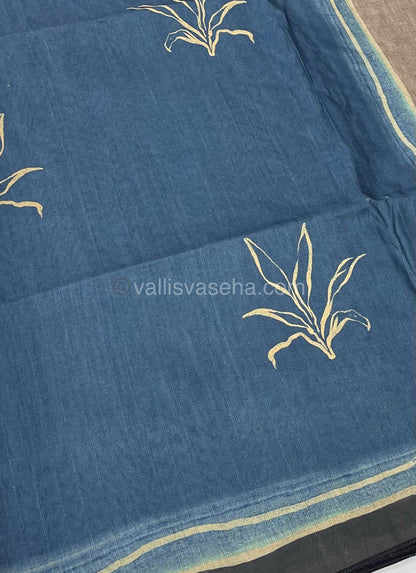 Semi Tussar Saree - Blue Tone Shade with Grey Combo -  VVSTS003