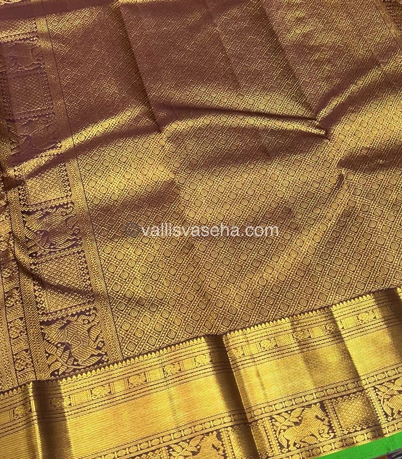 Pure Kanchipuram Silk Saree - Rust Orange & Wine Brown Shade  - VVPS022