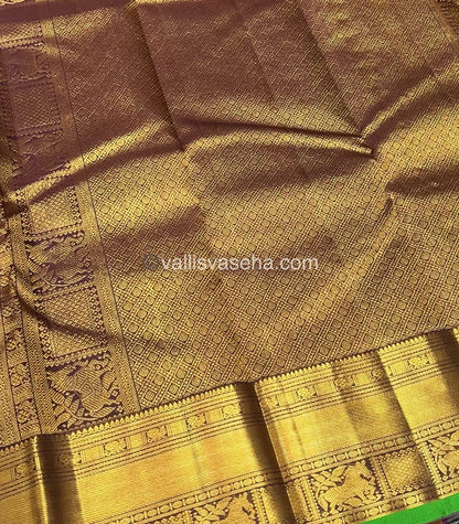 Pure Kanchipuram Silk Saree - Rust Orange & Wine Brown Shade  - VVPS022