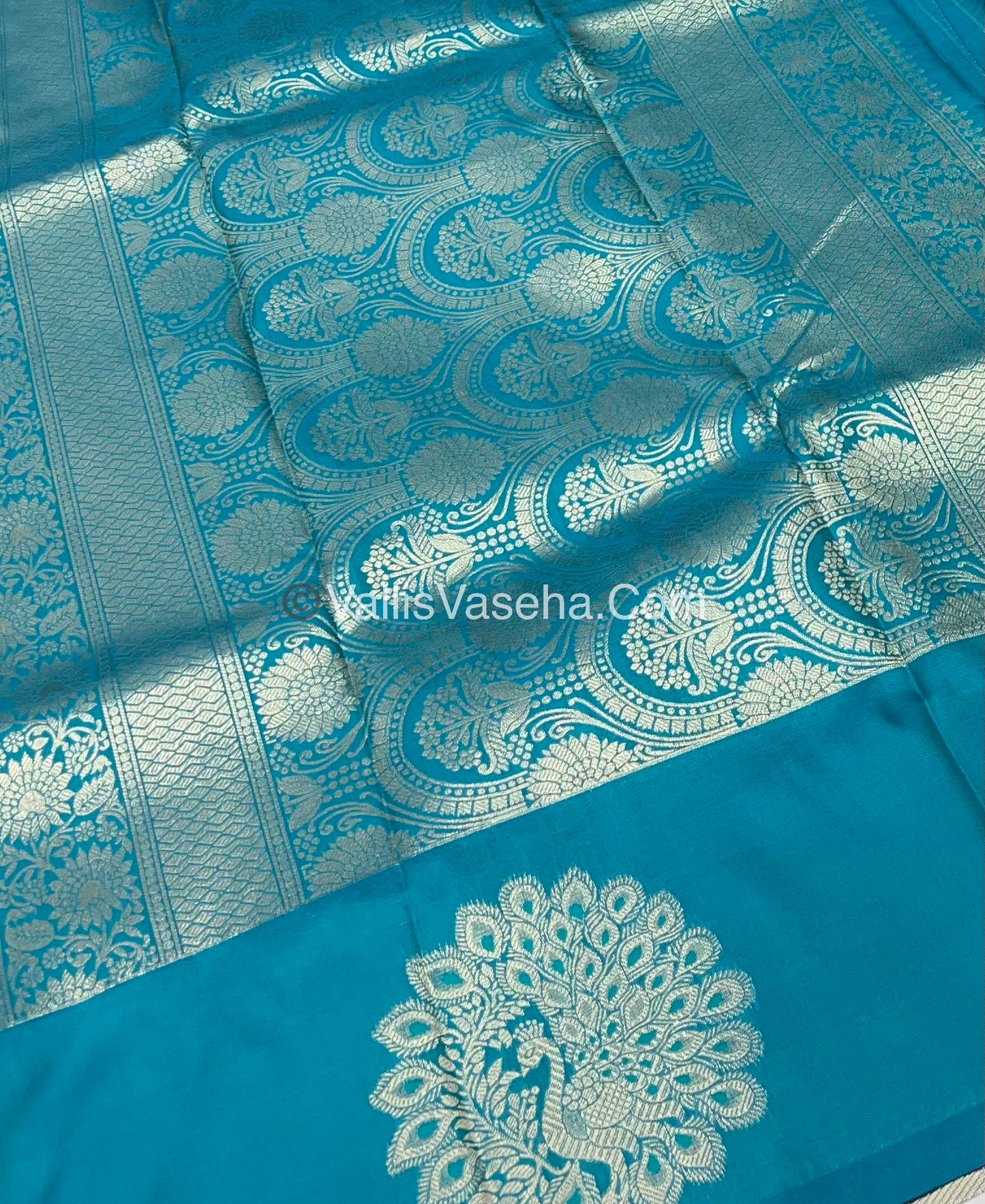 Semi Soft Silk - Peacock Butta Border - Ramar Blue Shade -VVSSS011