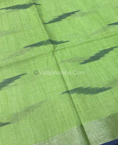 Bhagalpuri Linen Cotton Saree - Ikkat Print - Green With Blue  Shade - VVBLC002