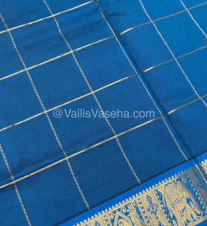 Semi Silk Cotton Saree - Dark Green  with Blue shade - VVSSC002
