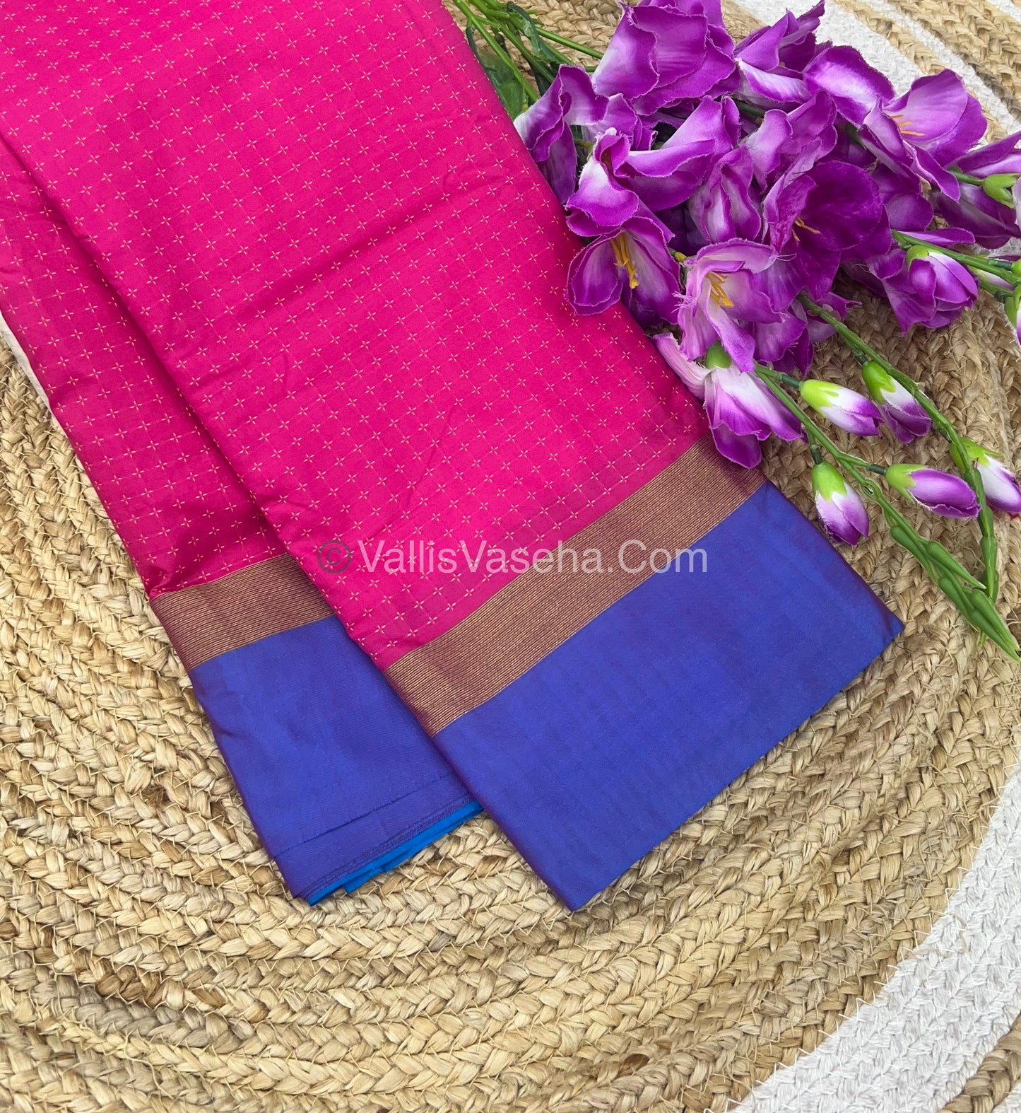 Semi Silk Saree - Plus Design Style - Contrast Pallu & Blouse or Running Pallu & Blouse - VVSS004