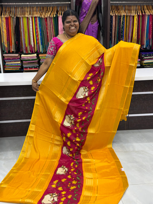 Semi Mysore Crepe Silk - Middle Pichwai Print - VVSMC001