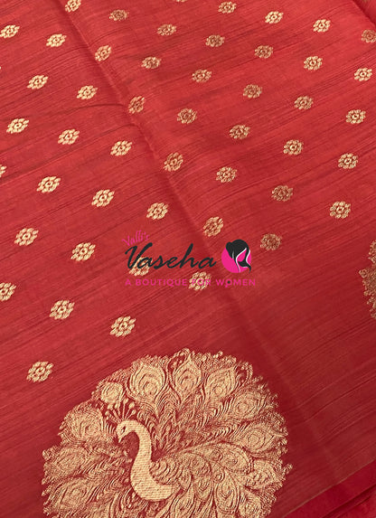 Semi Tussar Silk Saree | Red Shade |VVSTS056