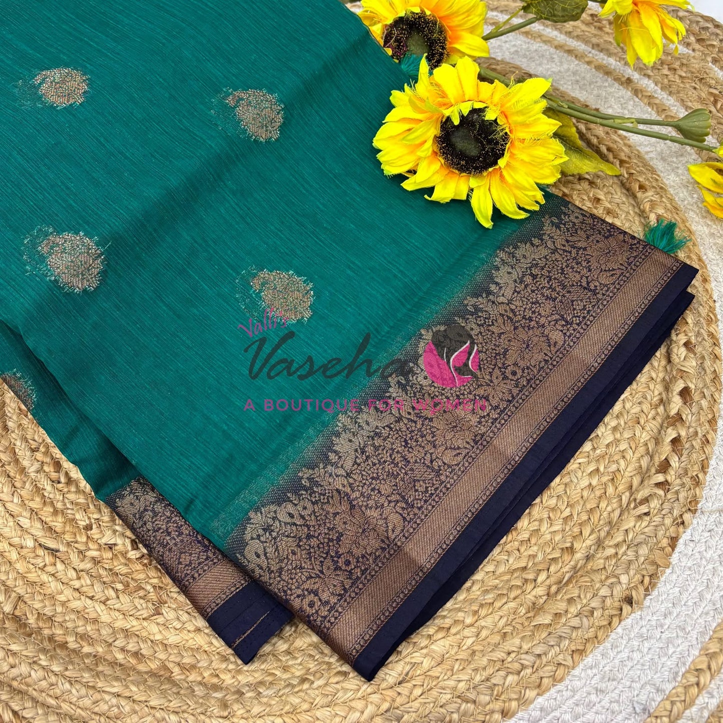 Bamboo Silk Saree- Green with Blue Shade - VVBSS014