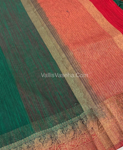 Bamboo Silk Saree - Green  With Red Shade - VVBSS005