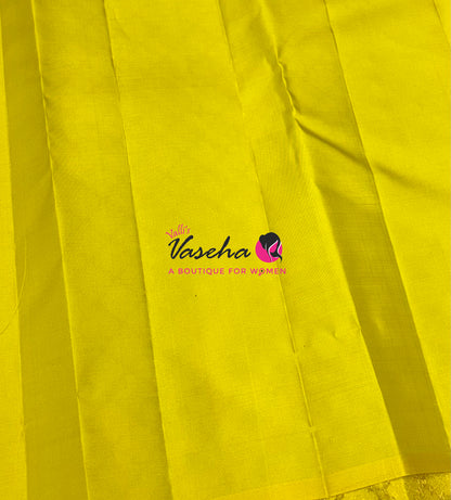 Pure Kanchipuram Silk Saree - Border Less - Purple with Lemon Green Combo - VVPS043