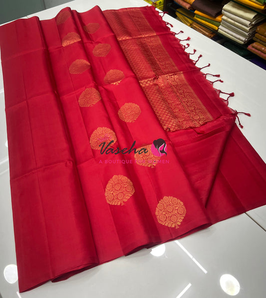 Pure Soft Silk Saree - Border Less - Red Shade - VVPSS078