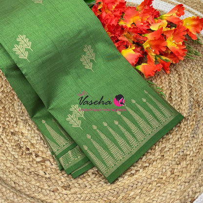 Semi Tussar Silk Saree | Light Green Shade |VVSTS050