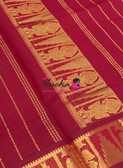 Semi Silk Cotton Saree - Small Zari Butta  - Retta Mayil Border- VVSSC015