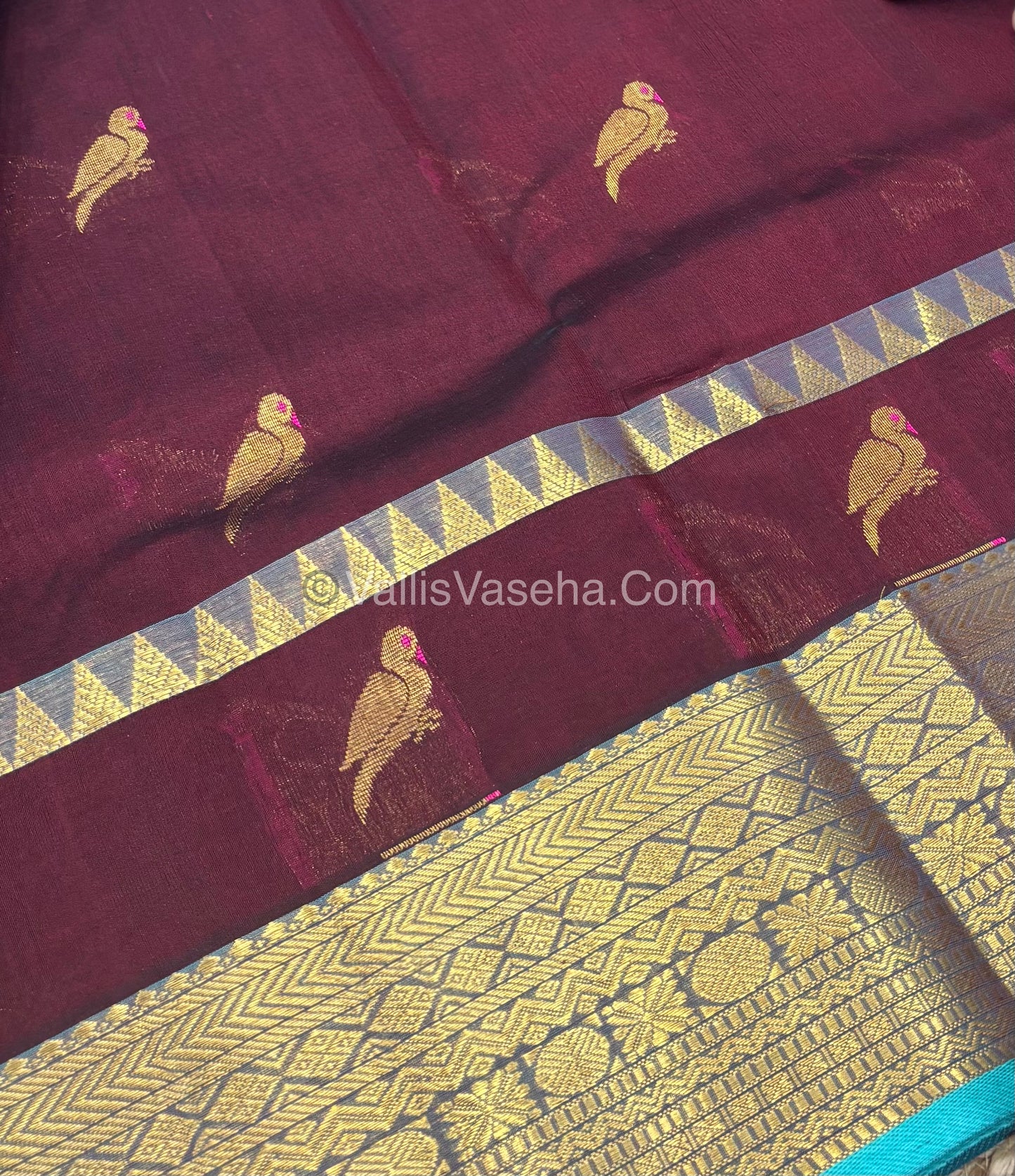 Pure Silk Cotton Saree - Maroon & Blue Combo - VVPSC007