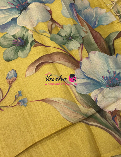 Linen Tissue Saree - Yellow  Shade - VVLTS006