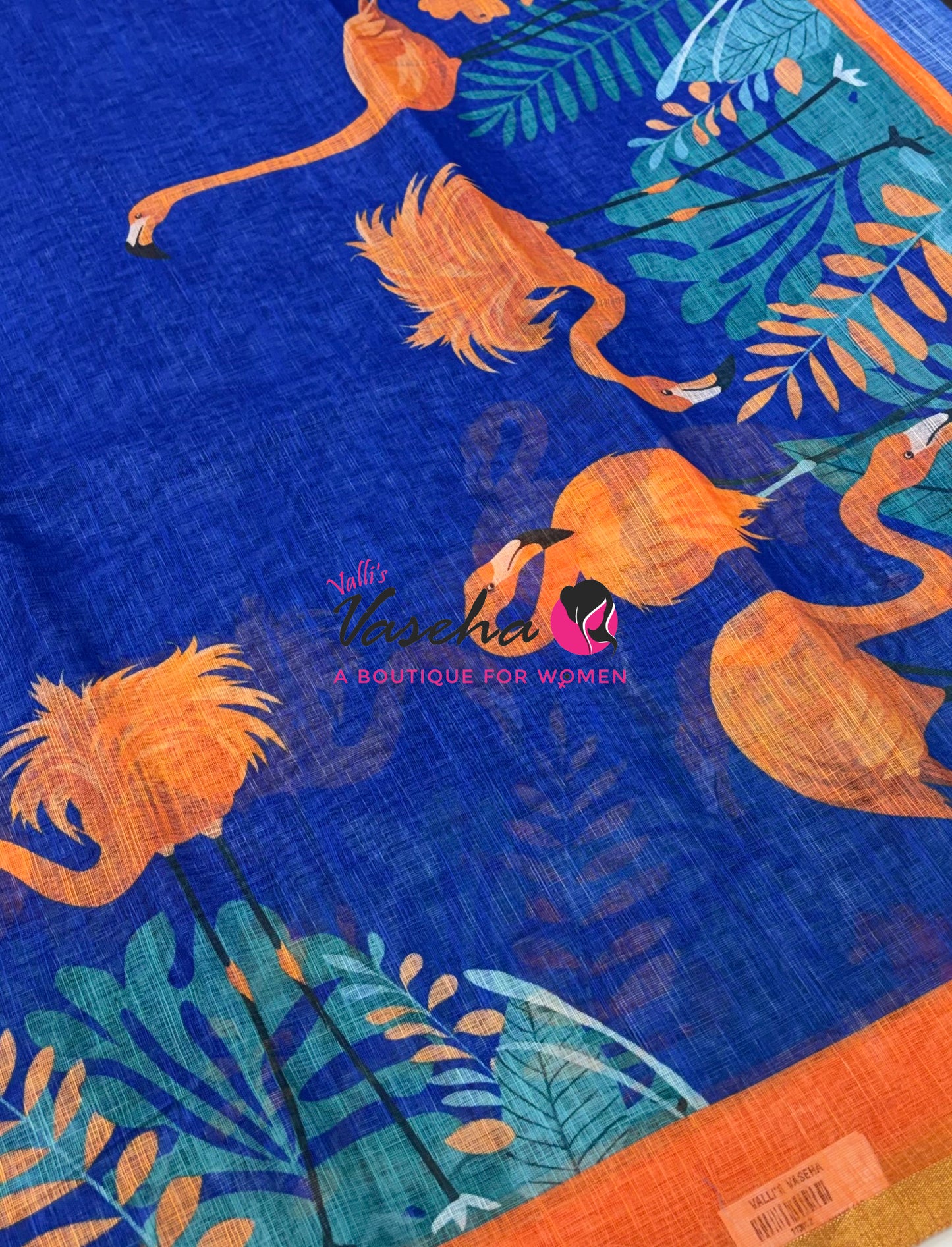 Linen Mixed Cotton Saree - Printed - Blue With Blue Shade - VVLMP002