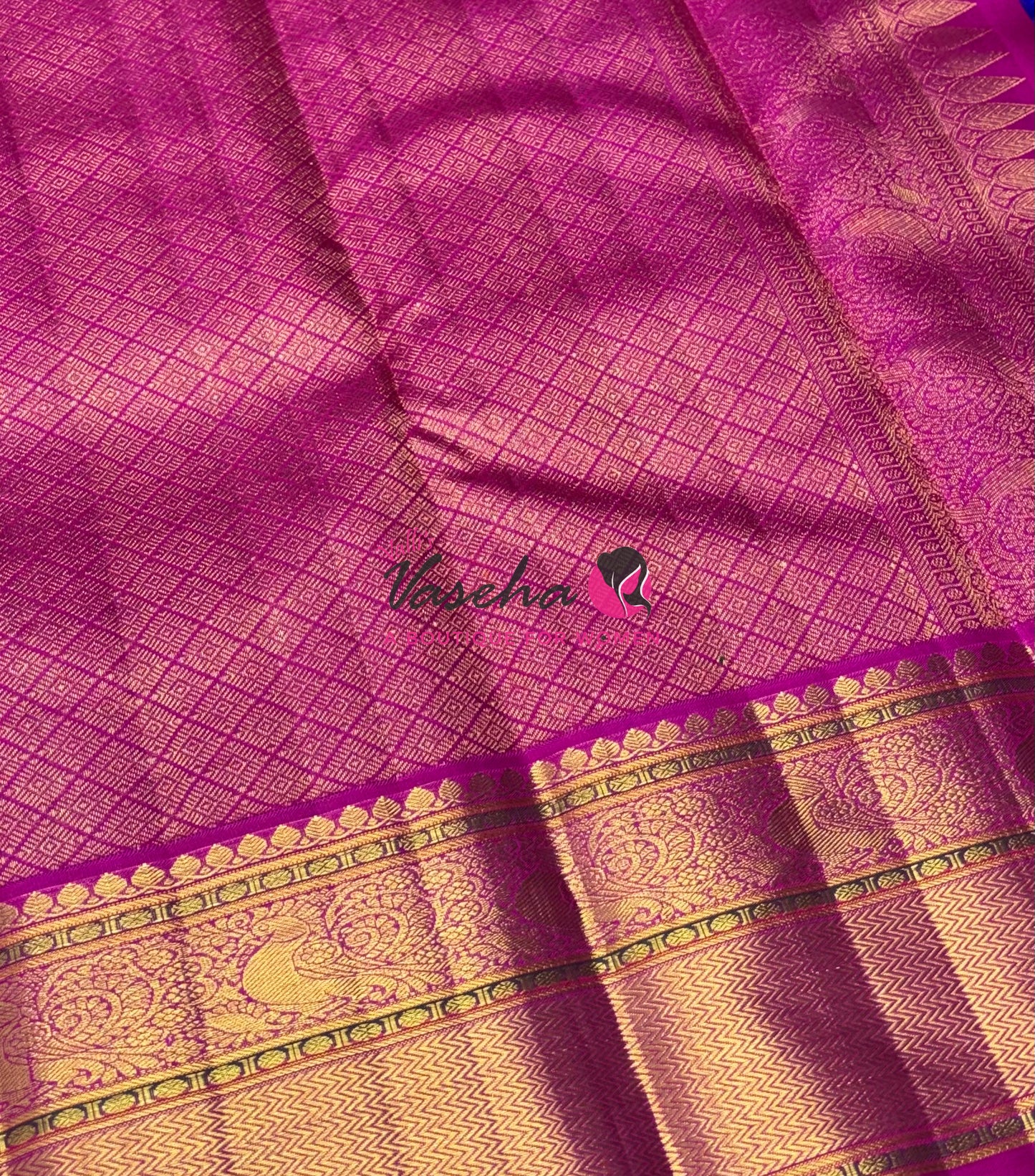 Pure Vintage Korvai Kanchipuram Silk Saree - Purple With Pink - VVPS064