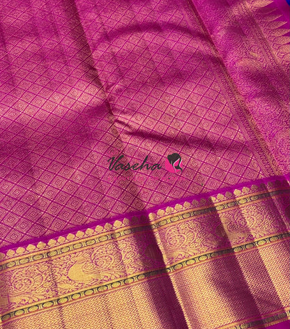 Pure Vintage Korvai Kanchipuram Silk Saree - Purple With Pink - VVPS064
