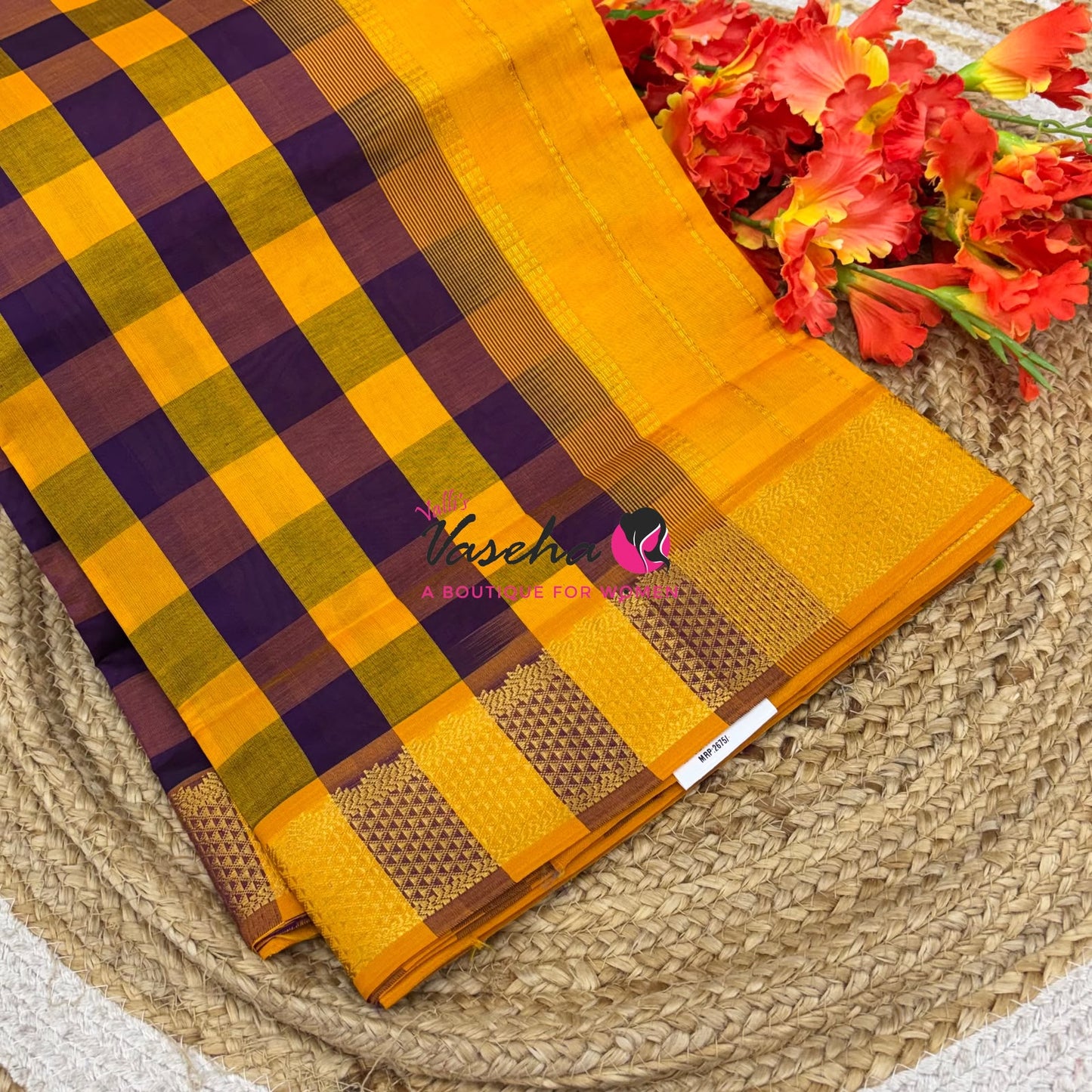 Semi Silk Cotton Saree |  Pazhum Pazhamum Checks Design |VVSSC011