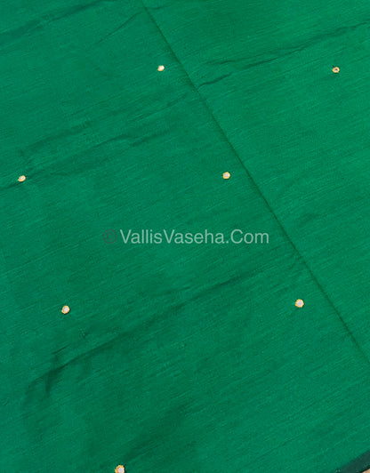 South Mixed Cotton - Mirror Work Embroidery - Green With Mustard shade - VVPCM002