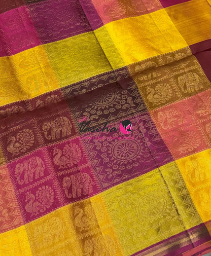 Pure Soft Silk Saree - Partly Pallu -  Half & Half Saree - Wine Purple - VVPSS088