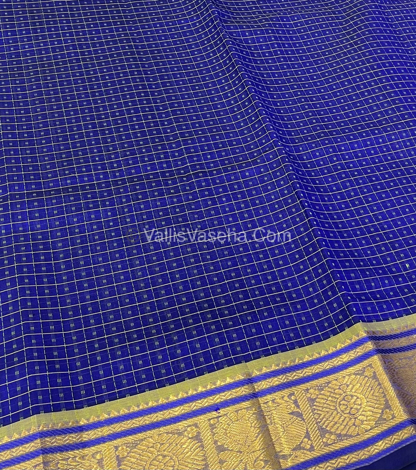 Pure Silk Cotton Saree - Blue with Lemon Yellow - Lakshadeepam Design - VVPLD001