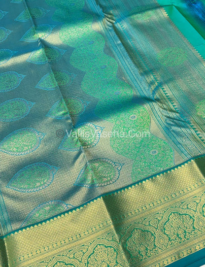 Semi Bridal Kanchipuram Silk - Green With Blue Shade  - VVSBK001