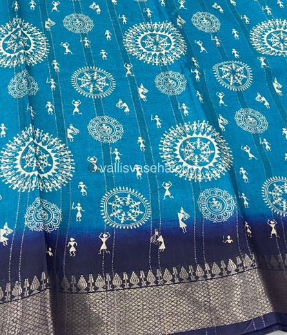 Chanderi Mixed Cotton Saree - Varli Prints - VVMCV001