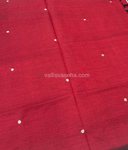 South Mixed Cotton - Mirror Work Embroidery - Maroon with Cream - VVPCM002