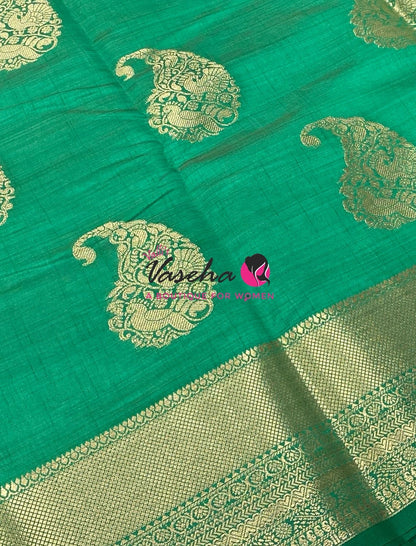 Semi Tussar Silk Saree | Green Shade |VVSTS055