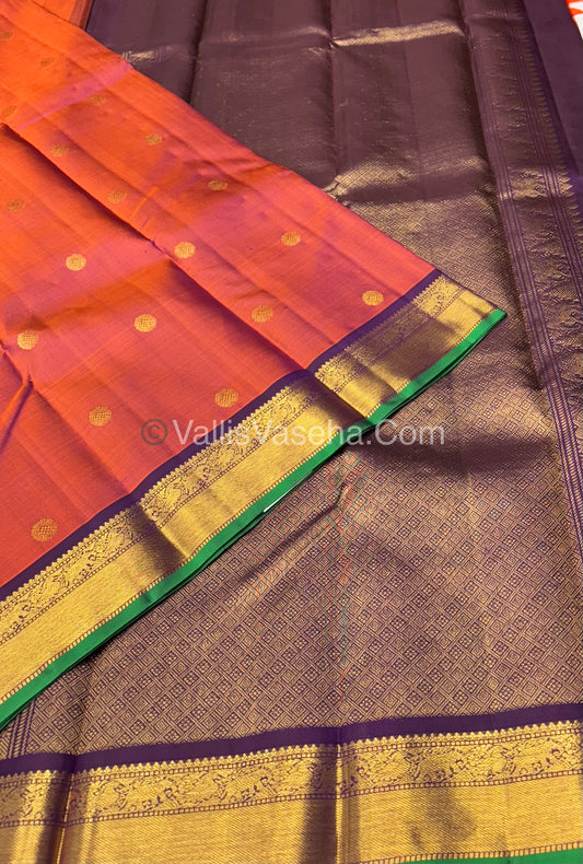 Pure Kanchipuram Silk Saree - Triple Tone  & Wine Purple/Green Combo - VVPS014