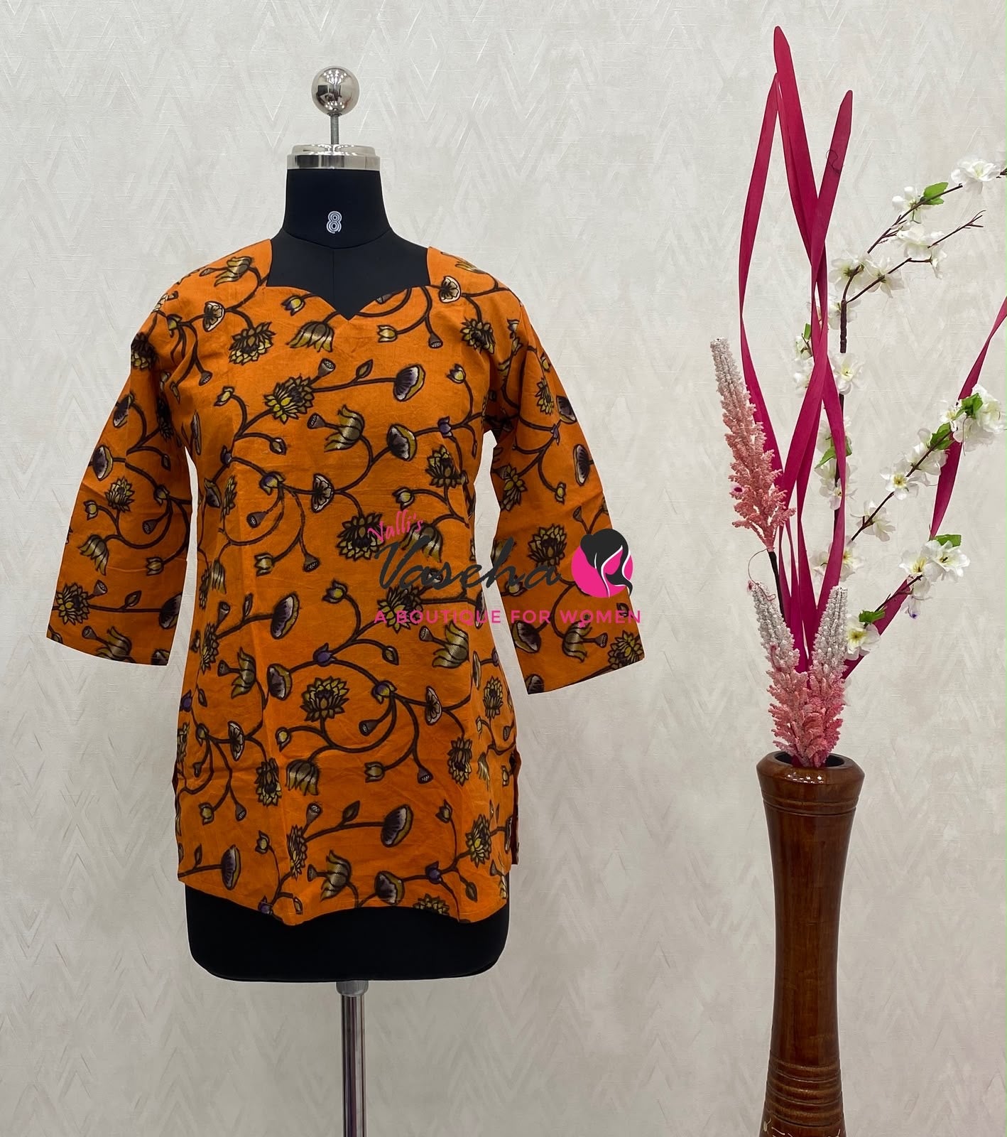 Ready Made - Short Top -  Pure Cotton Kalamkari  - VVRST004